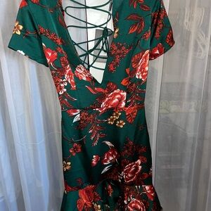 PrettyLittleThing Green and Red Floral Mini Dress